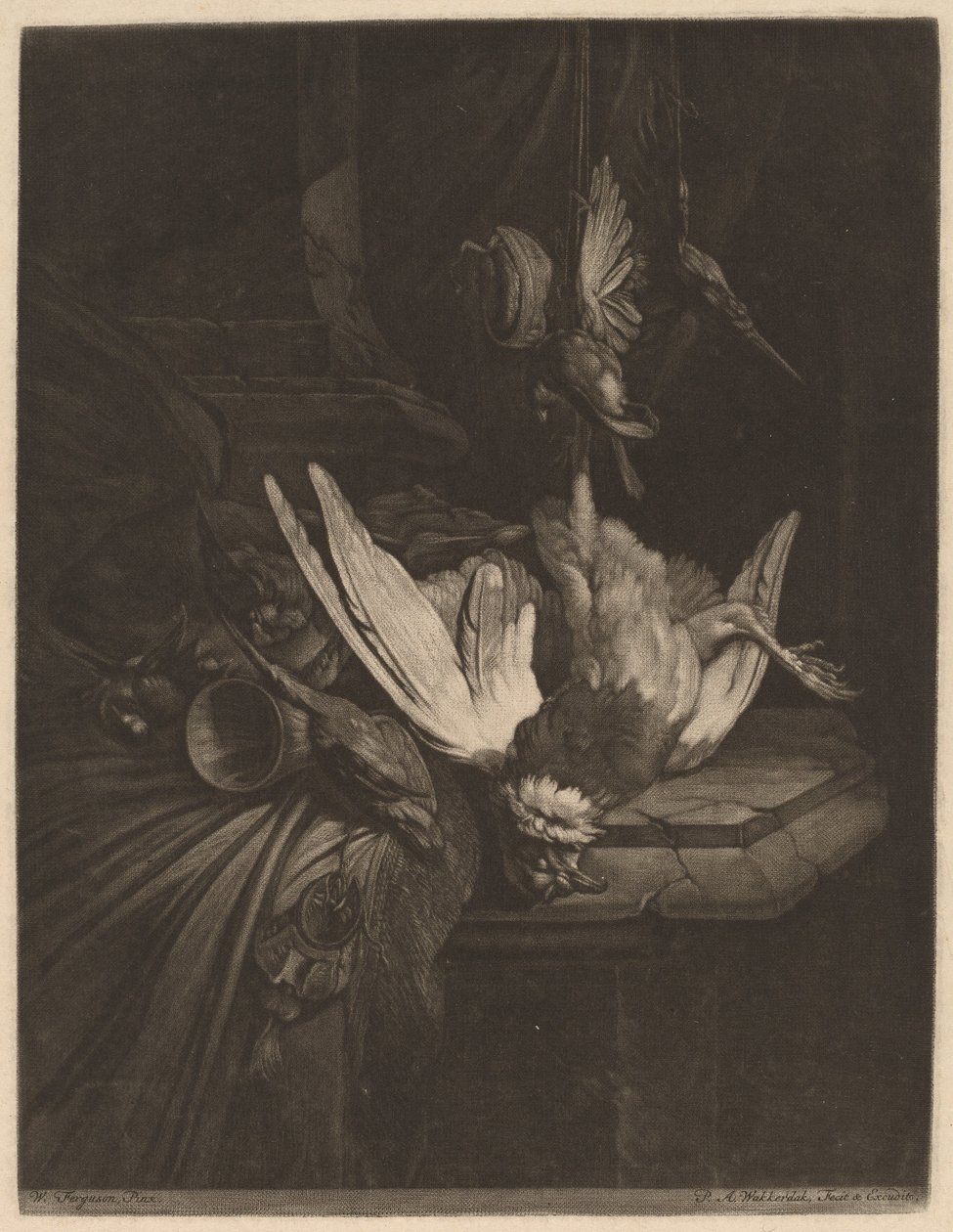 Stilleben med fuglevildt af Pieter Anthony Wakkerdak after William Gowe Ferguson