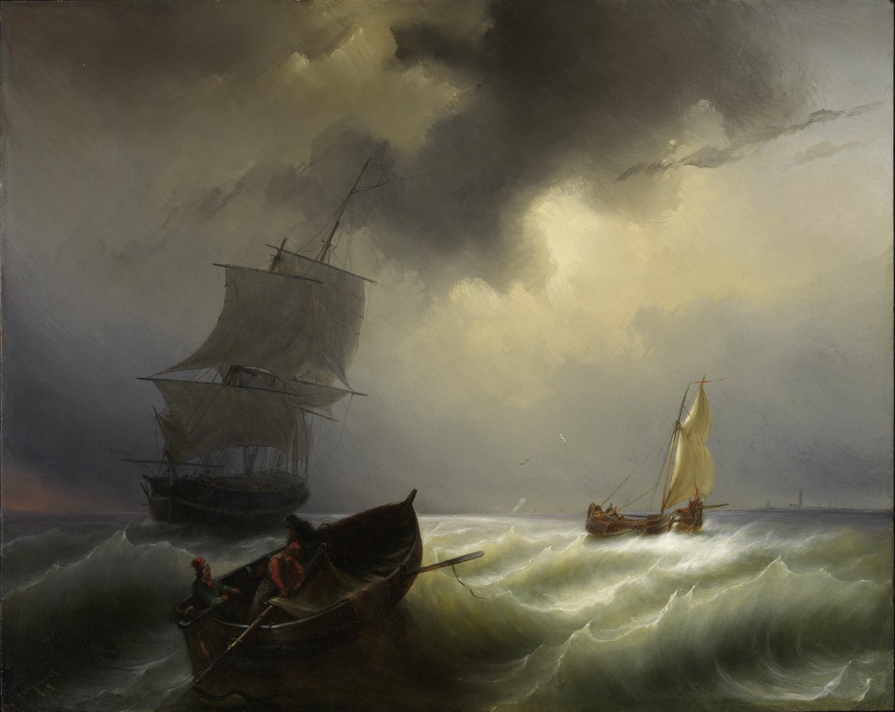 Skibe til søs i en stiv vind, 1838 af Pieter Arnout Djixhoorn