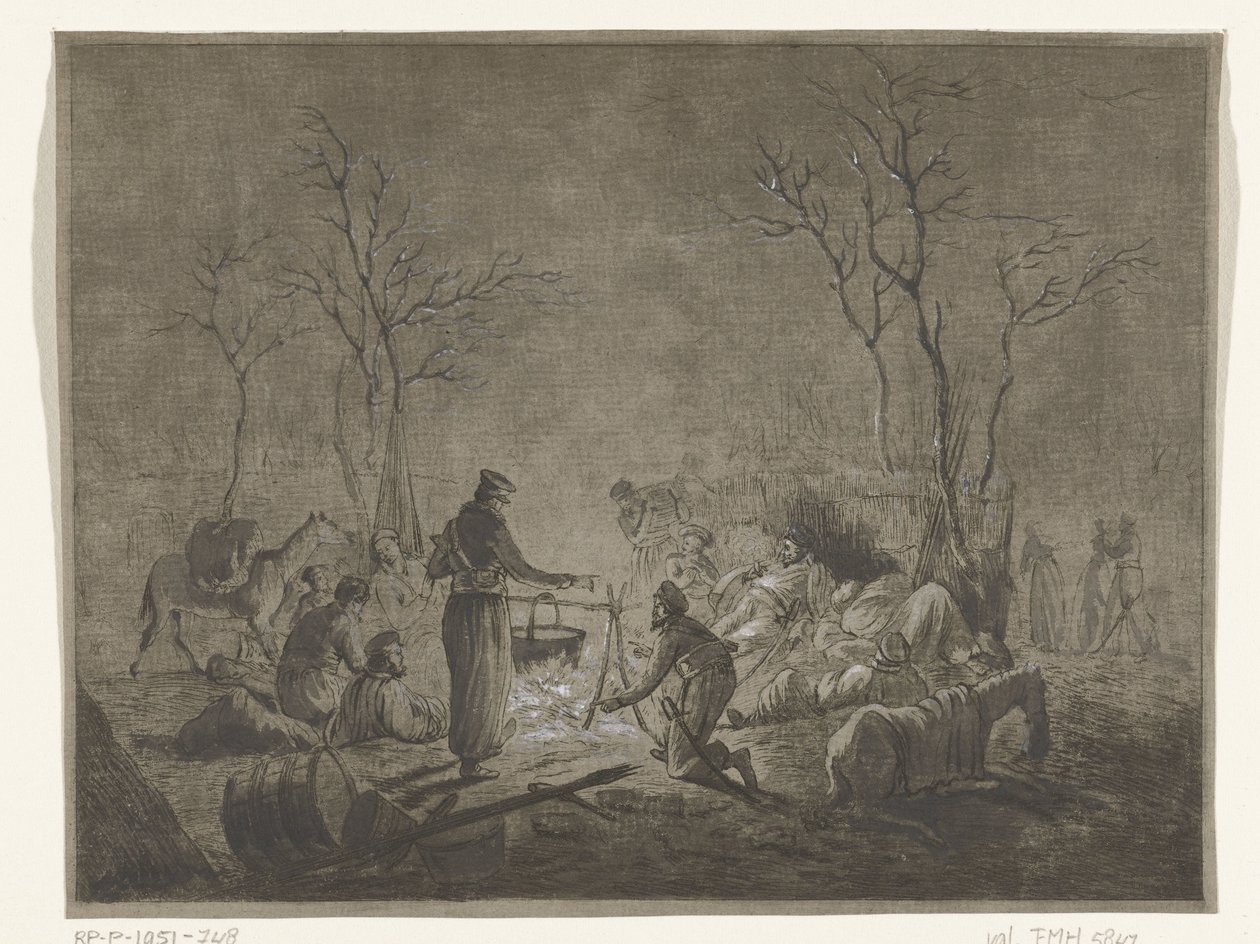 Bivuak af kosakker i brand under fransk besættelse i 1813 i Amsterdam af Pieter Bartholomeusz. Barbiers