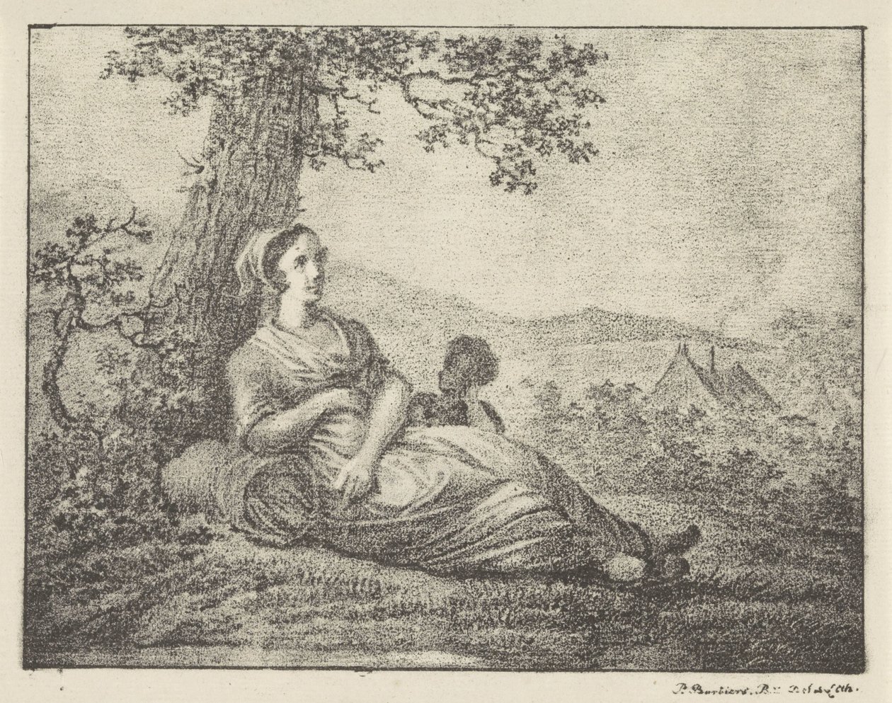 Hvilende kvinde ved træ af Pieter Bartholomeusz. Barbiers