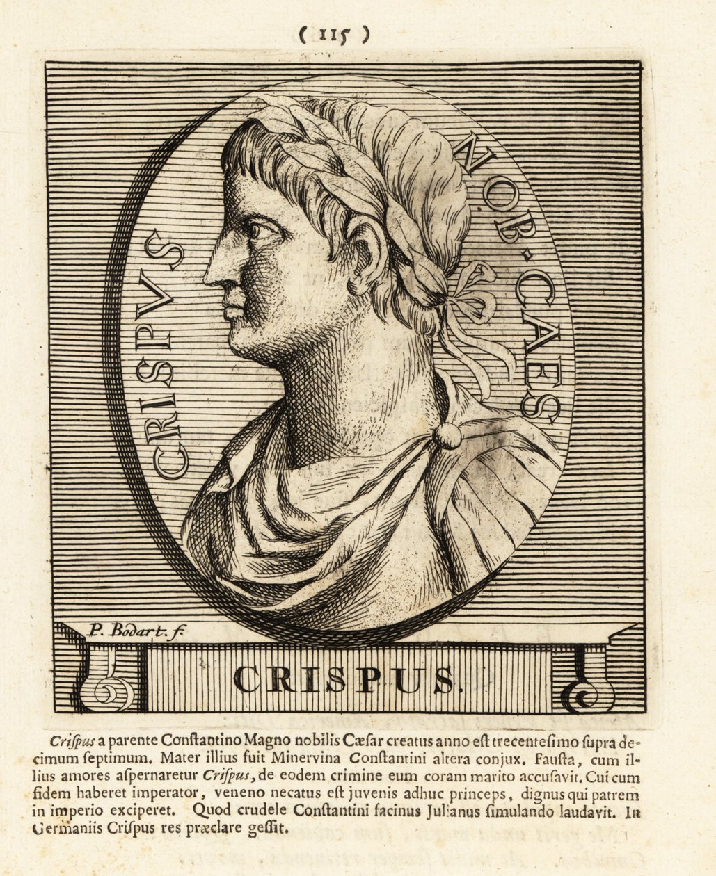 Flavius Julius Crispus, søn af den romerske kejser Konstantin den Gre, 1724 (stik) af Pieter Bodart