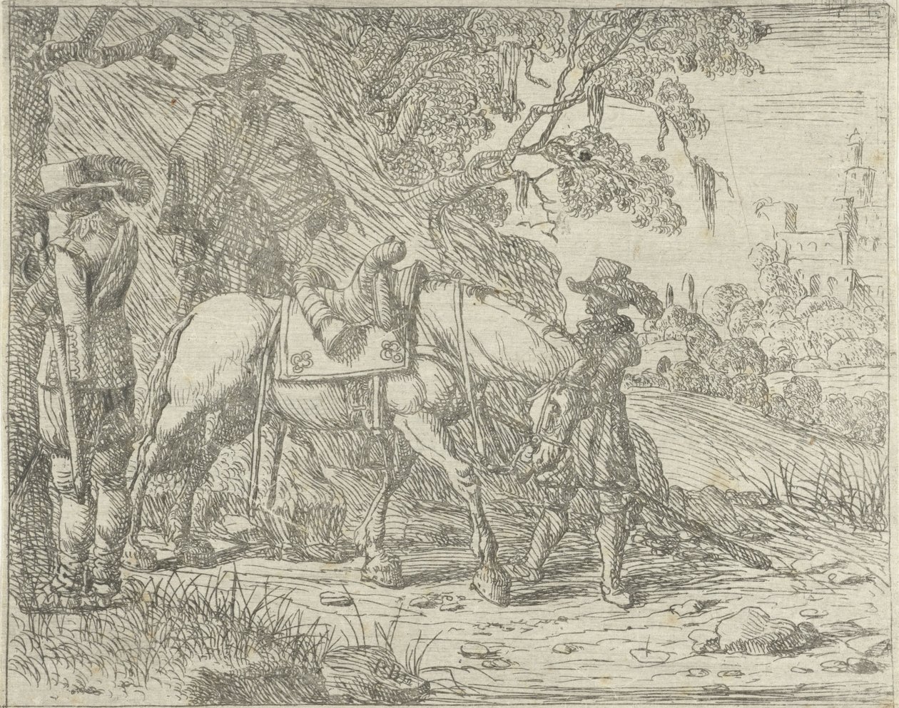 Sadlet hest med soldater af Pieter Bodding van Laer