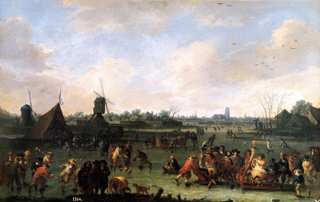 Skatere. Maleri af Pieter Bout (1658-1702). Olie på træ af Pieter Bouts