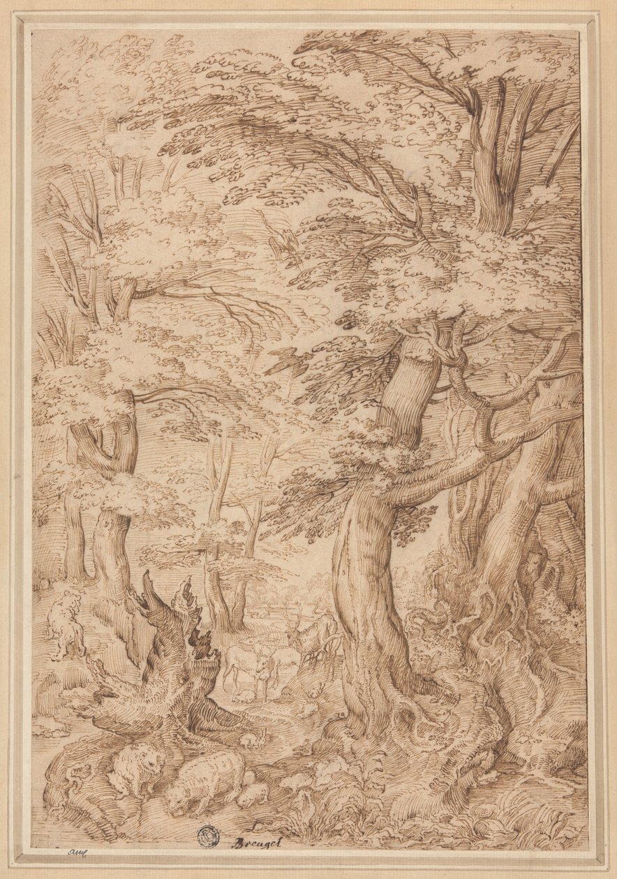 Skovlandskab med vilde dyr af Pieter Bruegel the Elder