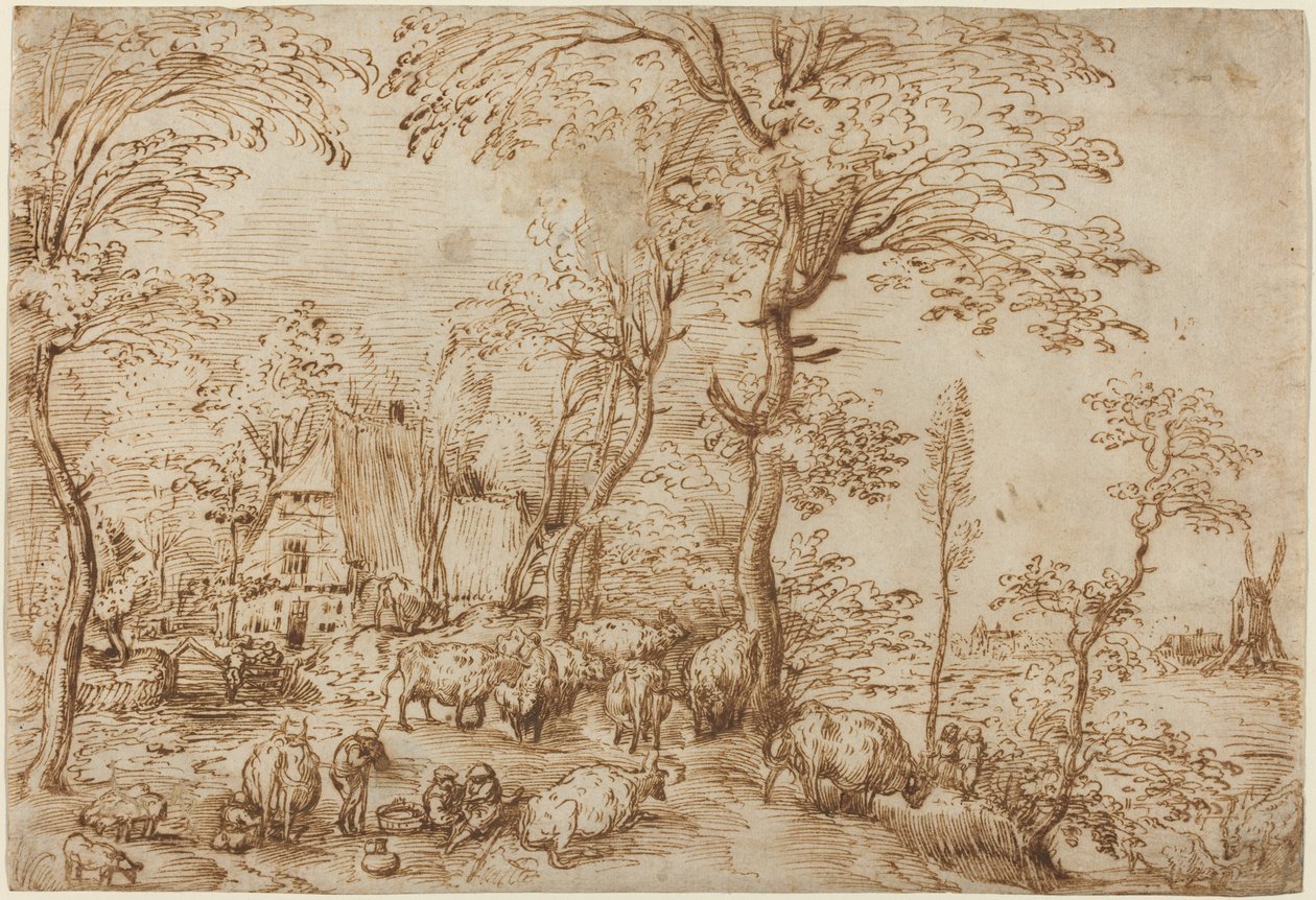 Bønder og Kvæg nær en Bondegård af Pieter Bruegel the Elder