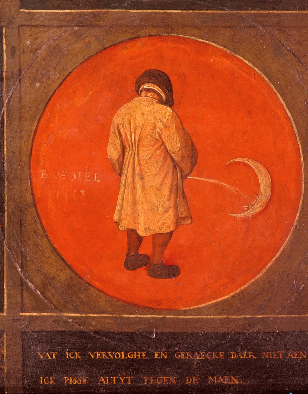 Uanset hvad jeg gør, omvender jeg mig ikke, jeg bliver ved med at pisse mod månen, c1558-1560 af Pieter Bruegel the Elder