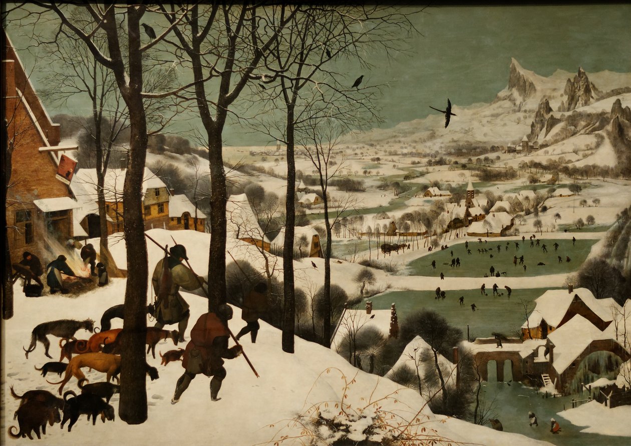Tysk: Jäger im Schnee (vinter) månedlig cyklus, scene: Jægerne i sneen (januar) af Pieter Brueghel the Elder