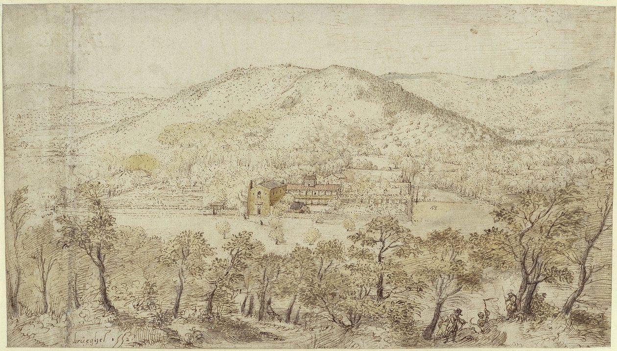 Sydligt bakkelandskab med klosterbygninger af Pieter Brueghel the Elder