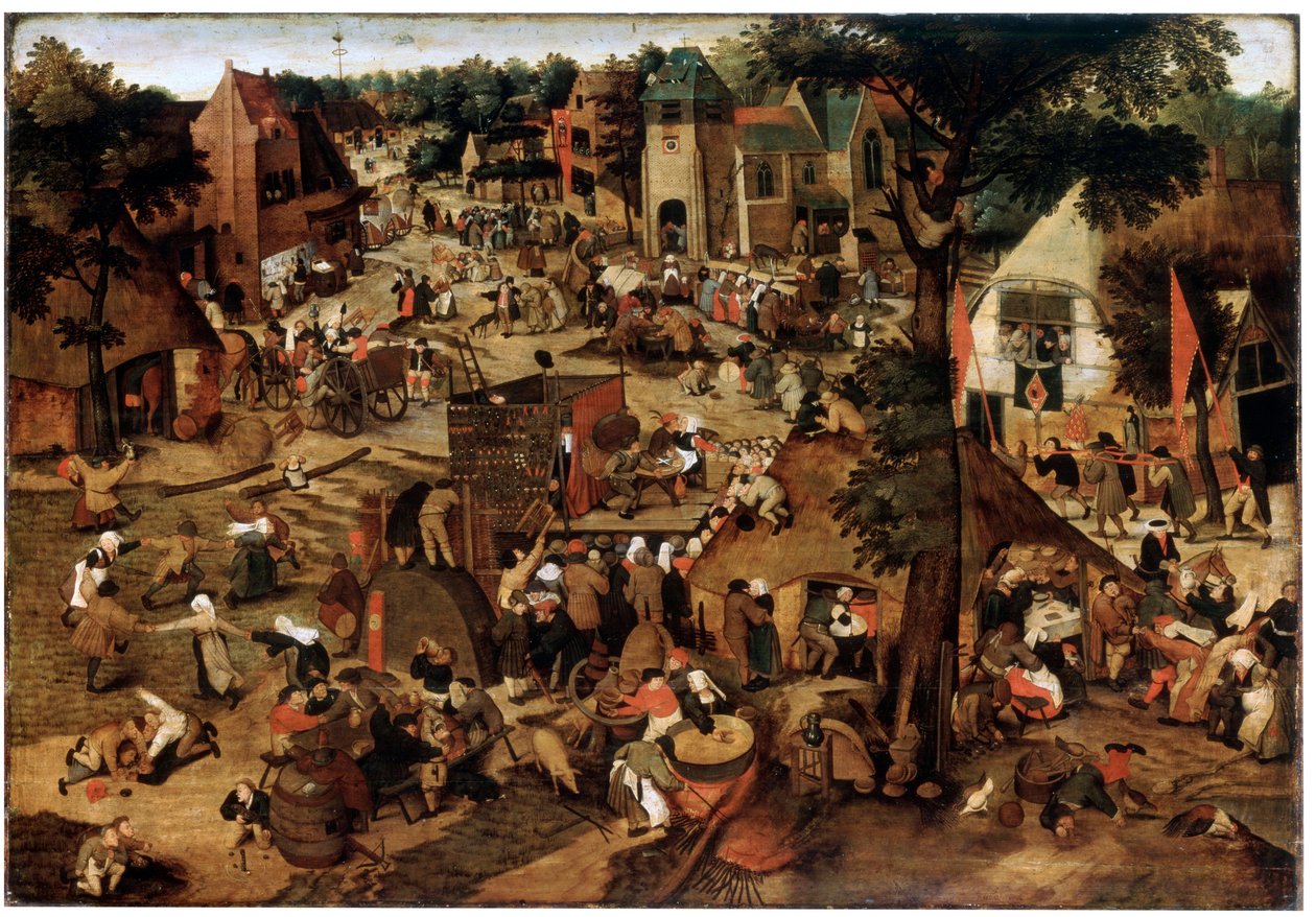 Messe med en teaterforestilling, c1580-1630 af Pieter Brueghel the Younger