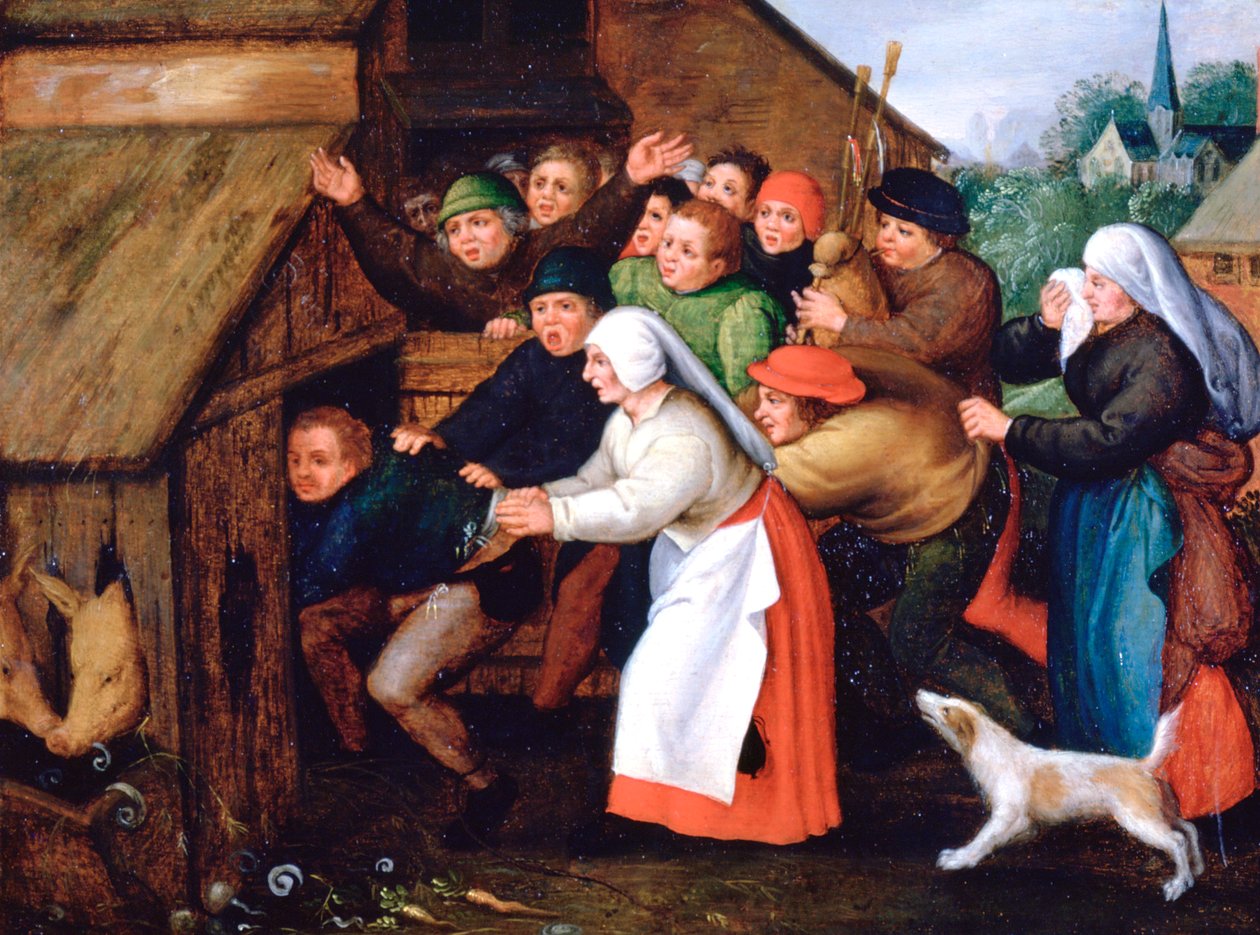 Drukken skubbes ind i svinestalden, 1564-1638 af Pieter Brueghel the Younger