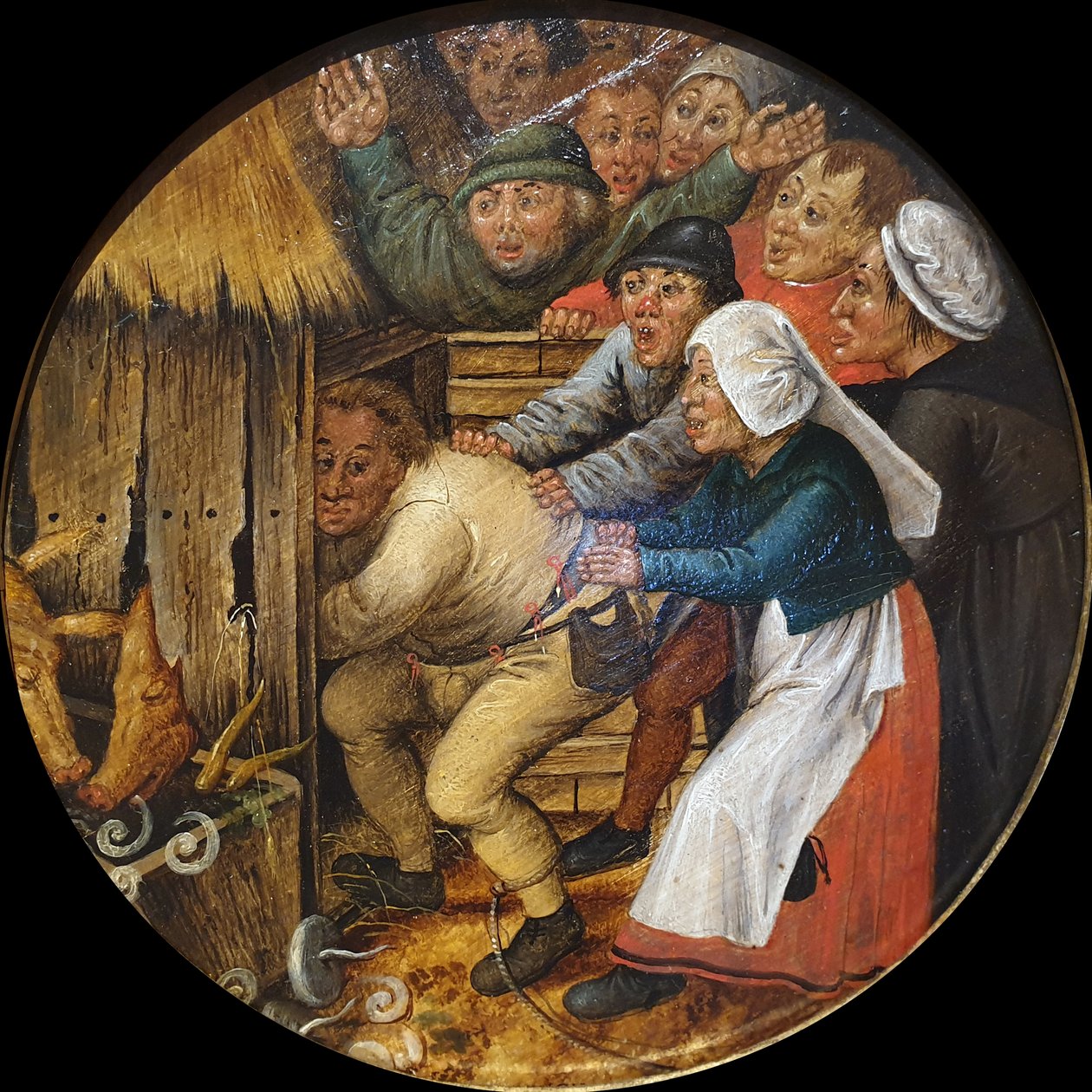 Den fulde mand skubbet ind i svinestalden af Pieter Brueghel the Younger