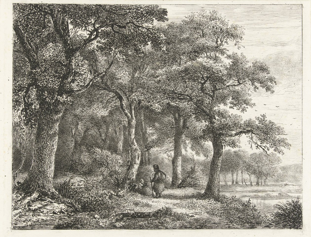 Skovlandskab med mand med rygsæk af Pieter Casper Christ