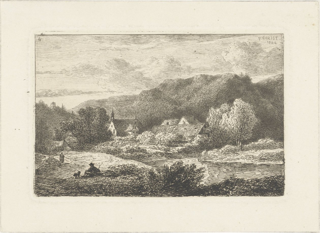 Bakket landskab med kirke og huse Vandlandskaber (serietitel) af Pieter Casper Christ