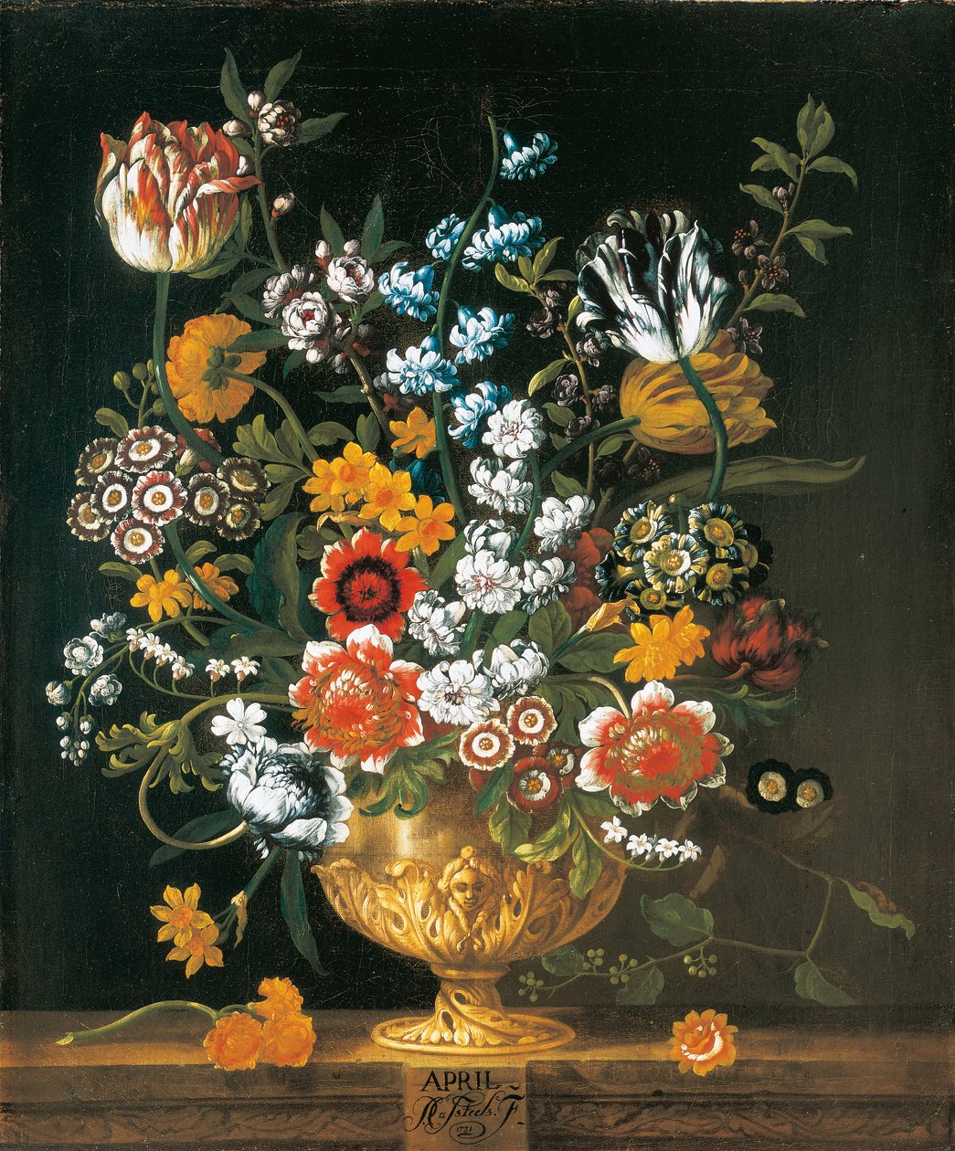 april fra The Twelve Months of Flowers, en blomsterkalender med stilleben af Pieter Casteels