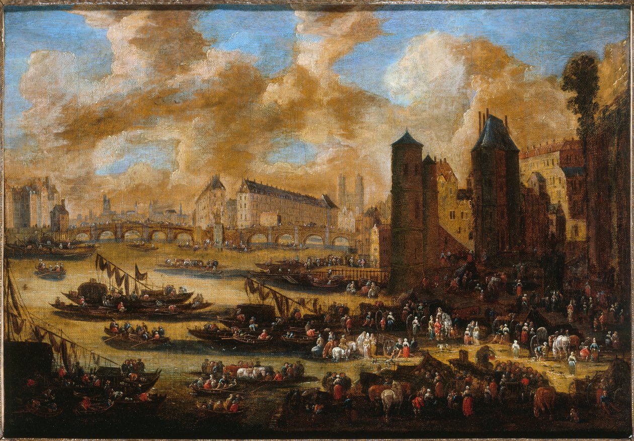 Le Pont-Neuf, la Cité, la Tour et la Porte de Nesle, ca. 1650, ca. 1650 (olie på lærred) af Pieter Casteels