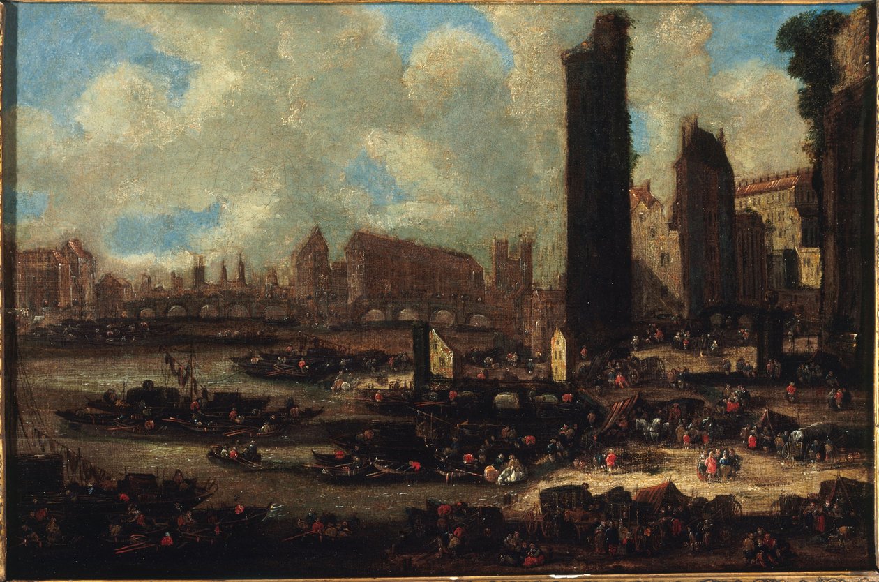 Le Pont-Neuf, la Cité, la Tour et la Porte de Nesle, ca. 1650, ca. 1650 (olie på lærred) af Pieter Casteels