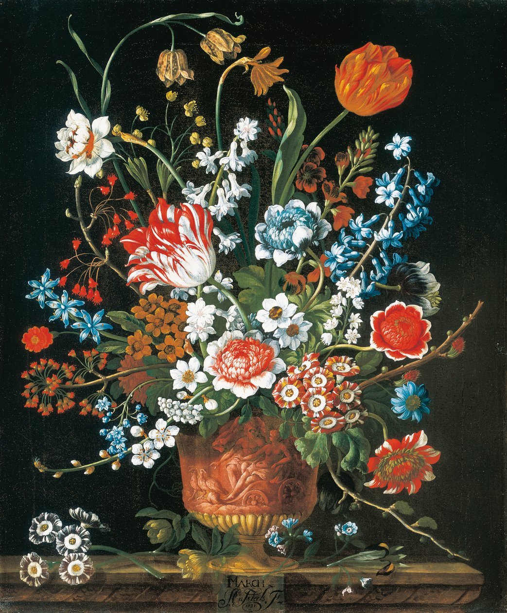 marts, fra The Twelve Months of Flowers, en blomsterkalender med stilleben af Pieter Casteels