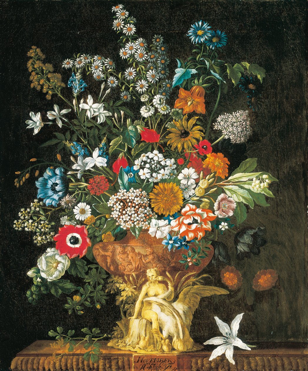 november, fra The Twelve Months of Flowers, en blomsterkalender med stilleben af Pieter Casteels