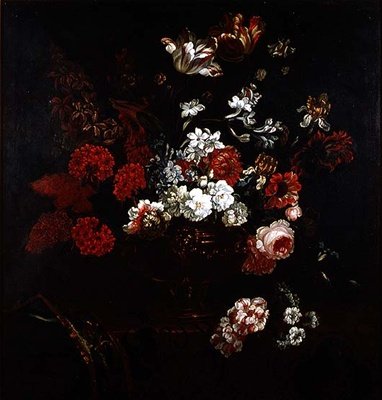 Stilleben af blomster i en kobbervase af Pieter Casteels