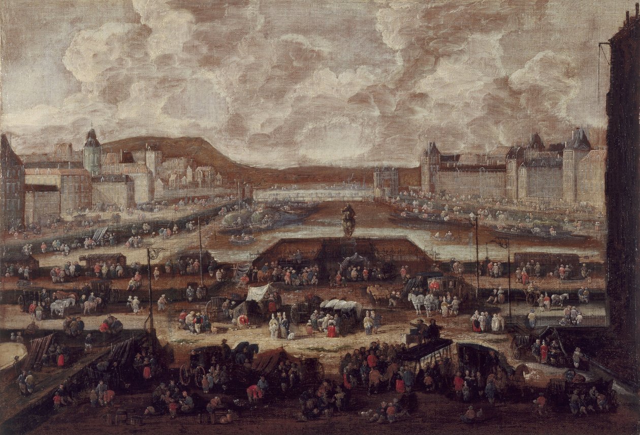 Pont-Neuf, Seinen og Louvre, ca. 1670, ca. 1670 (olie på lærred) af Pieter Casteels