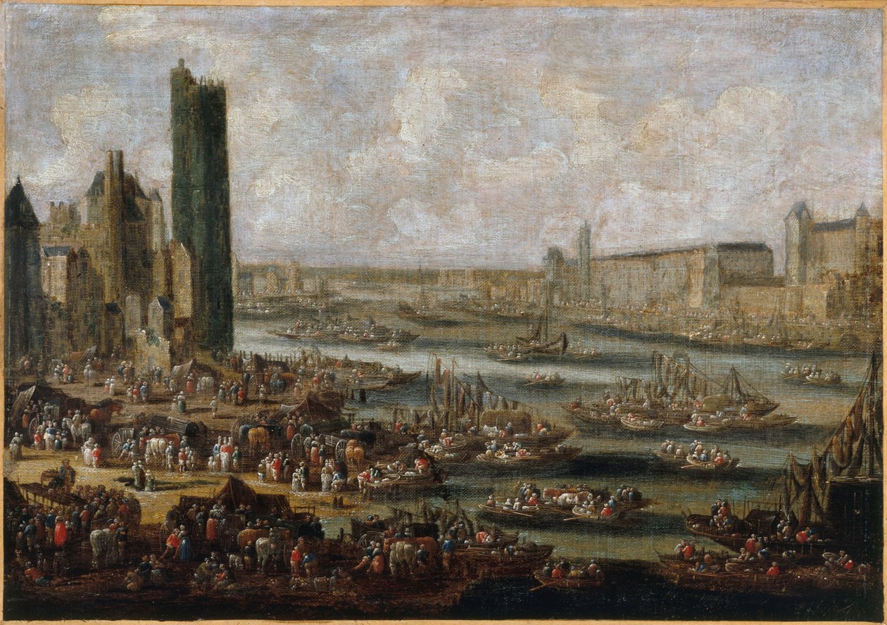 Tour de Nesle og Louvre, ca. 1650, ca. 1650 (olie på lærred) af Pieter Casteels