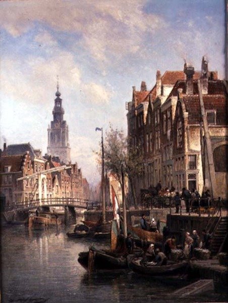 Gadebillede på en kanal af Pieter Christiaan Cornelis Dommelshuizen