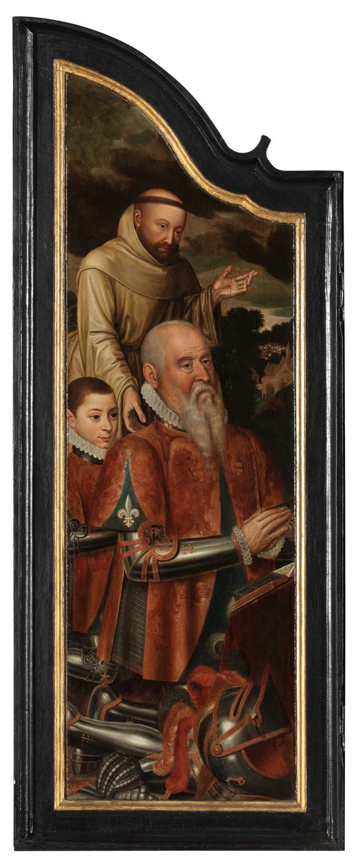 Venstre panel af Kristus på korset med Jomfruen, Sankt Johannes og Maria Magdalena (olie på panel) af Pieter Claeissens