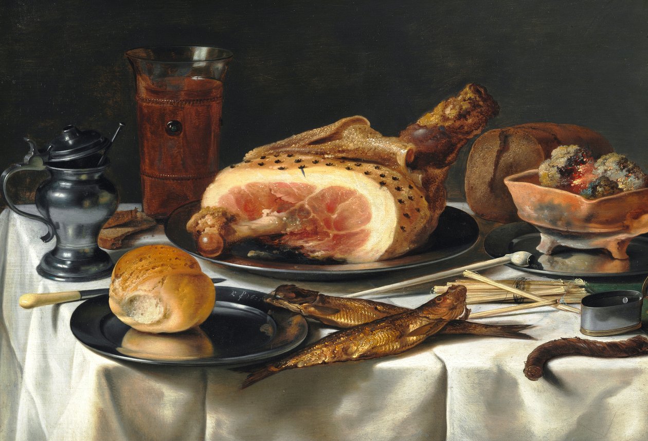 Stilleben med skinke af Pieter Claesz