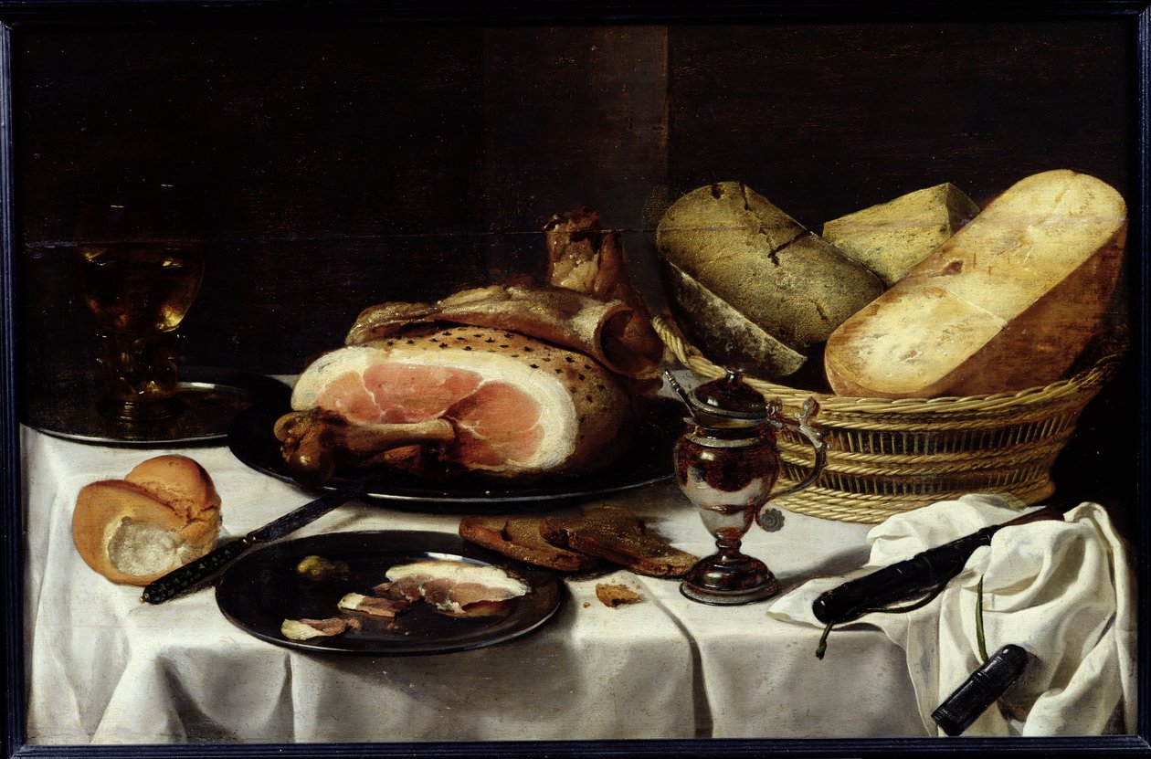 Stilleben med skinke af Pieter Claesz