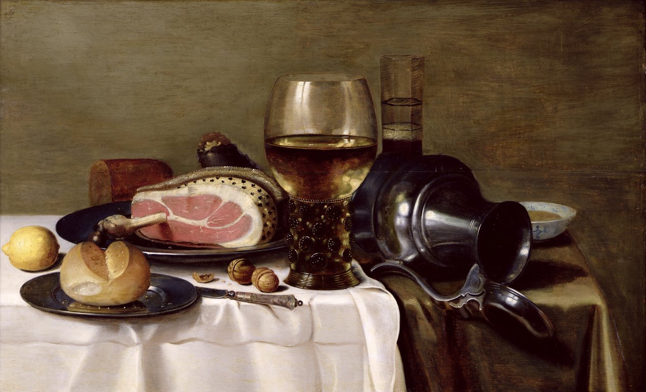Stilleben med skinke af Pieter Claesz
