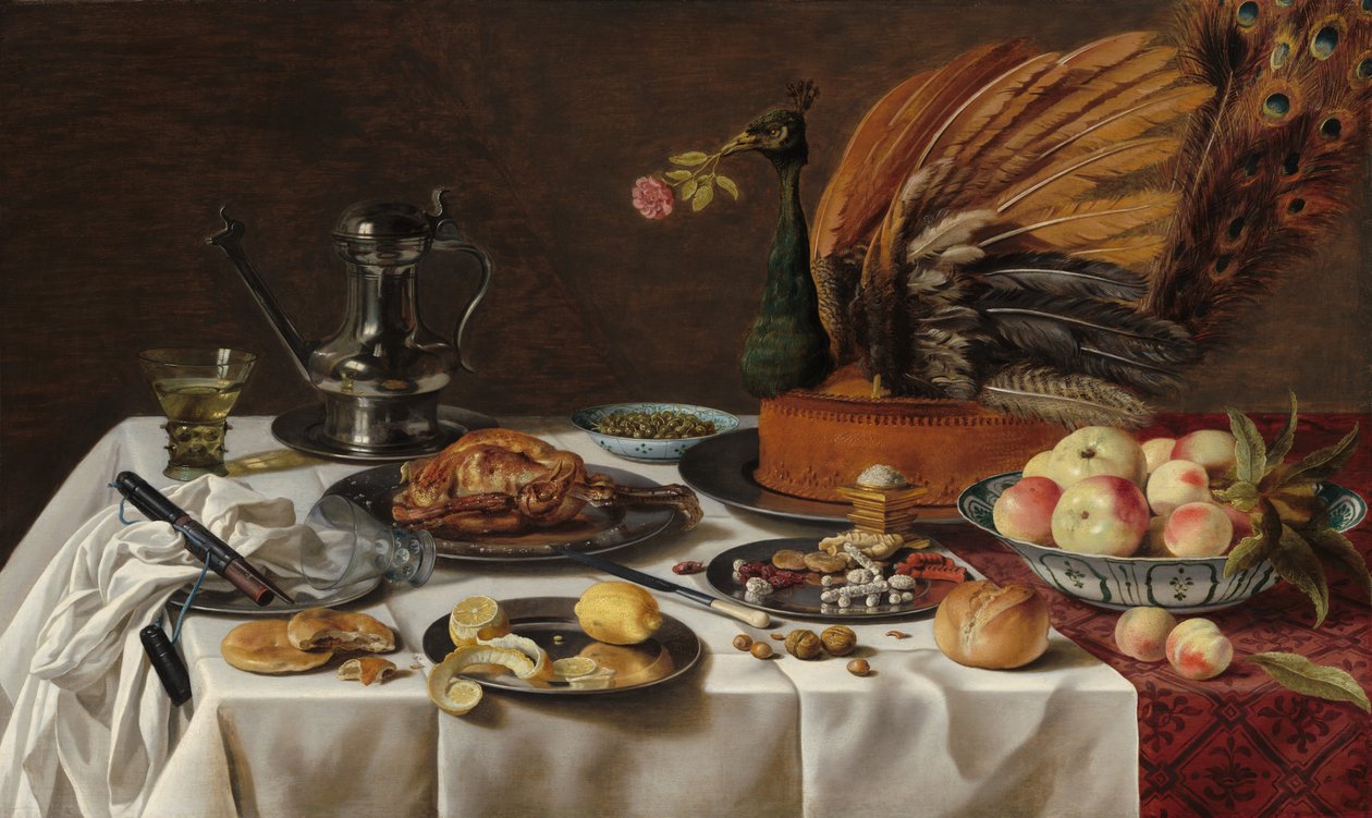Stilleben med Peacock Pie af Pieter Claesz