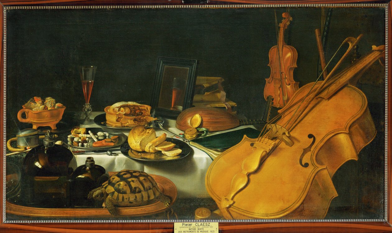 Stilleben med musikinstrumenter af Pieter Claesz
