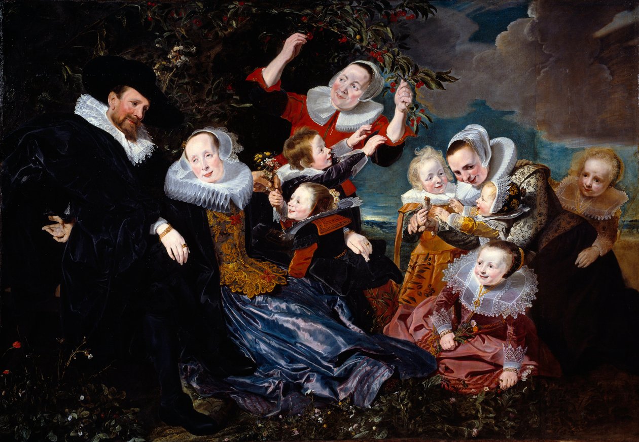 Portræt af Paulus Van Beresteyn (1588-1636) med sin kone og seks børn og to jomfruer Maleri af Pieter Soutman (1590-1657) 1630 Søn. 1,67x2,41 m af Pieter Claesz Soutman