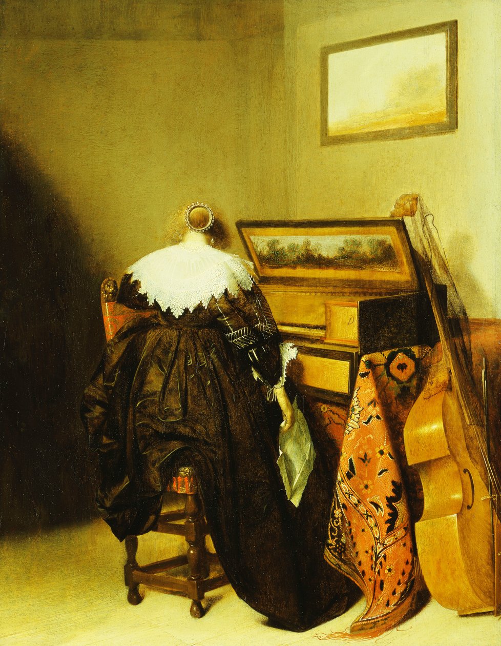 En siddende dame set bagfra foran en jomfru, af Pieter Codde