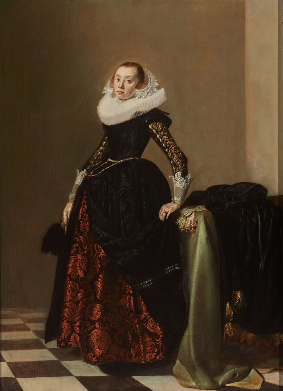 Portræt af en rigt klædt ung kvinde, ca. 1630 (olie på panel) af Pieter Codde