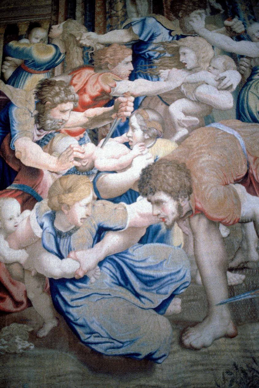 Detalje af et gobelin, der forestiller de uskyldiges massakre, ca. 1520-31 (uld og silke) af Pieter Coecke van Aelst
