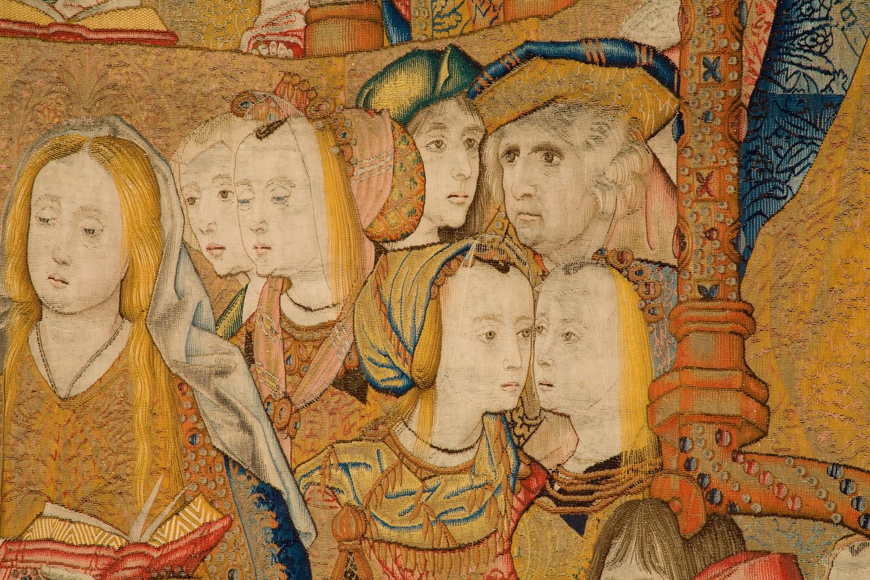 flamsk gobelin. Bebudelse. Detalje, ca. 1502-04 (guld, sølv, silke og uld) af Pieter Coecke van Aelst