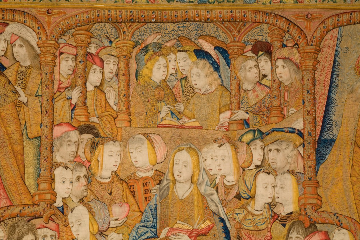 flamsk gobelin. Bebudelse. Detalje, ca. 1502-04 (guld, sølv, silke og uld) af Pieter Coecke van Aelst
