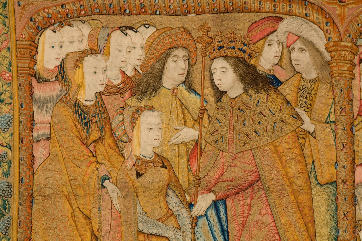 flamsk gobelin. Bebudelse. Detalje, ca. 1502-04 (guld, sølv, silke og uld) af Pieter Coecke van Aelst