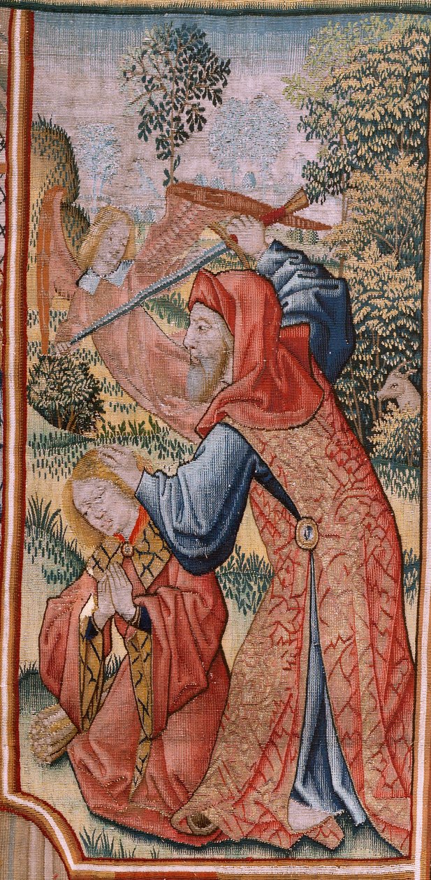 flamsk gobelin. Serie Episoder fra Jomfruens liv; Præsentation ved templet (Presentación en el Templo). Andet gobelin i serien. Modeller tilskrevet Jan van Roome (eller van Brussel). Fremstilling Pieter van Aelst, Bruxelles. Ca 1502-1504. af Pieter Coecke van Aelst