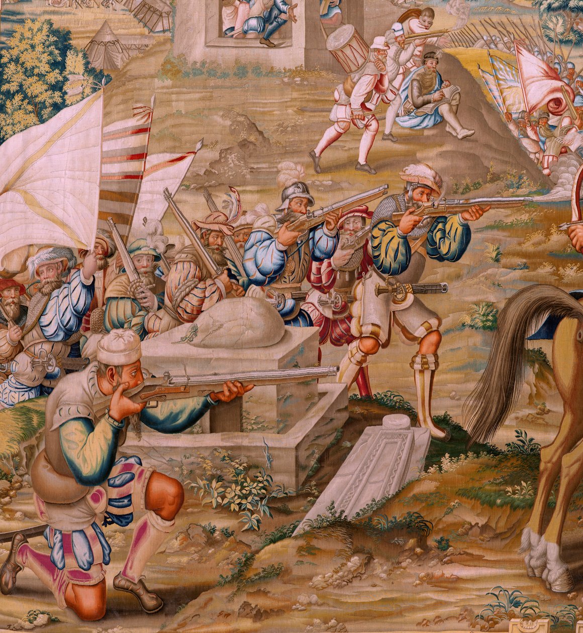 flamsk gobelin. Serien Erobringen af Tunis. Angrebet på La Goleta (Ataque a la Goleta). Fjerde gobelin i serien. Model Jan Vermeyen og Pieter Coecke van Aelst. 1543-1548. Fremstilling af Real Fábrica de Tapices de Santa Bárbara, Madrid af Pieter Coecke van Aelst