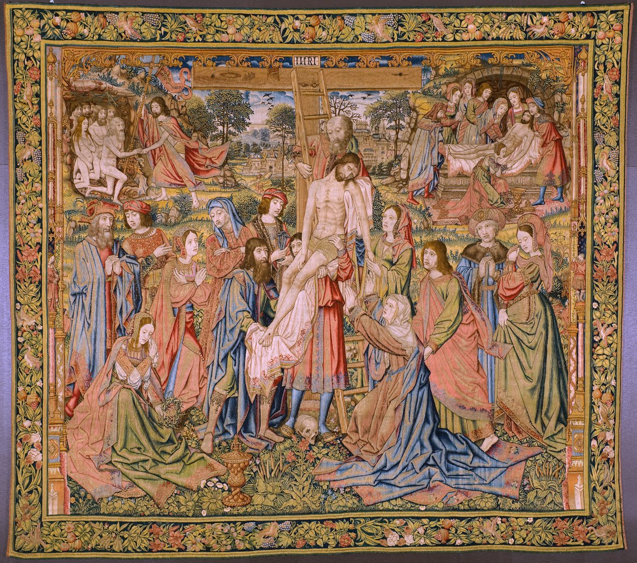 flamsk gobelin. Serien The passion of Christ: Descent from the cross (Kruisafneming, Descendimiento de la cruz). Fremstilling Pieter van Aelst. Tegneren Jan van Roome. Ca 1507-1520. af Pieter Coecke van Aelst