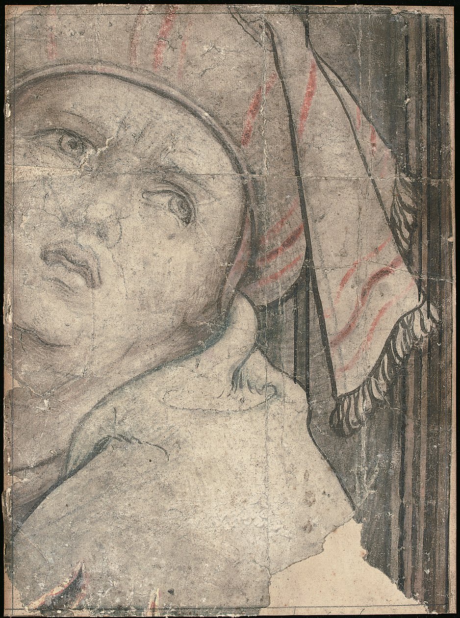 Hovedet af en mand i en turban, der kigger opad af Pieter Coecke van Aelst