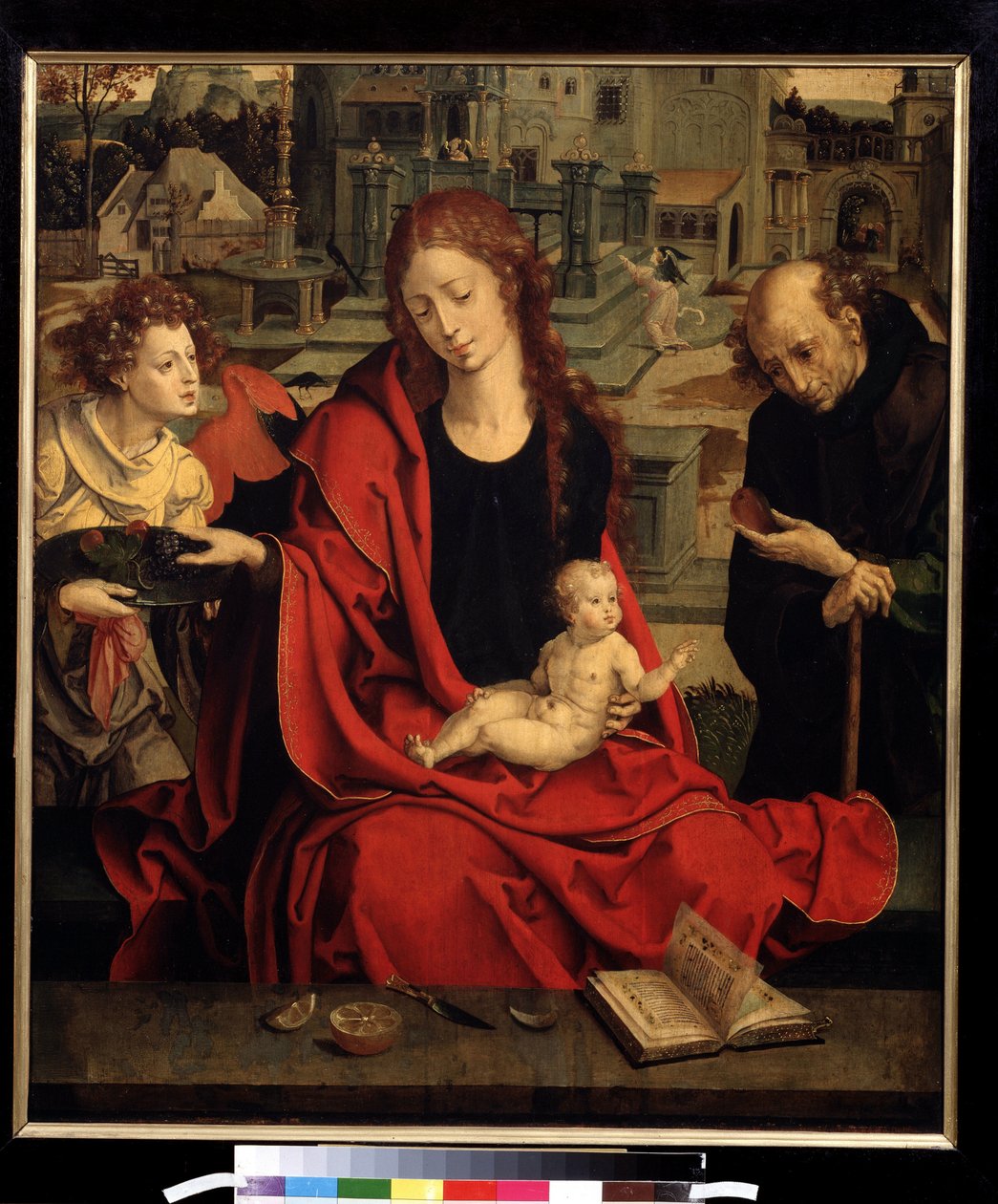 ""Den hellige familie med en engel"" (Den hellige familie med en engel) Maleri af Pieter Coecke van Aelst den ældre (1502-1550) 1500-tallets Moskva, Pushkin-museet af Pieter Coecke van Aelst