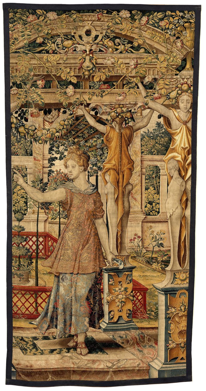 Vertumnus og Pomona: Vertumnus forvandlet til en bonde, ca. 1550 (guld, uld og silke) af Pieter Coecke van Aelst