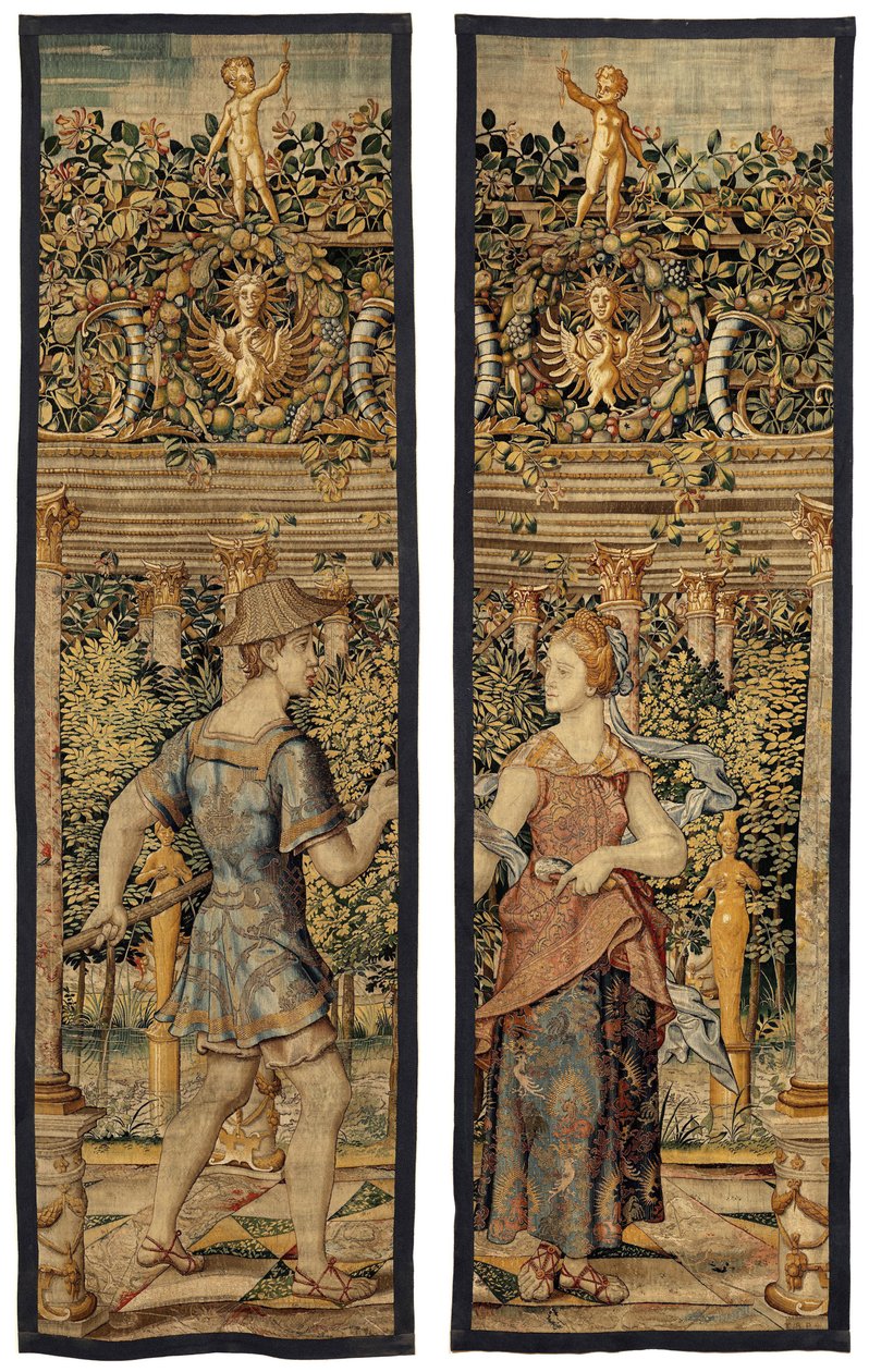 Vertumnus og Pomona: Vertumnus forvandlet til en fisker, ca. 1550 (guld, uld og silke) af Pieter Coecke van Aelst