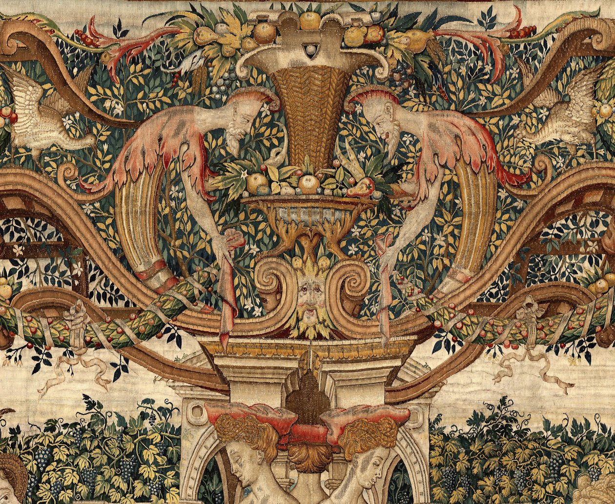 Vertumnus og Pomona: Vertumnus omdannet til en beskærer, ca. 1550 (guld, uld og silke) af Pieter Coecke van Aelst