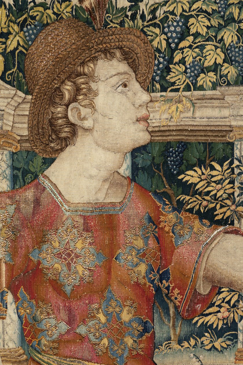 Vertumnus og Pomona: Vertumnus omdannet til en beskærer, ca. 1550 (guld, uld og silke) af Pieter Coecke van Aelst