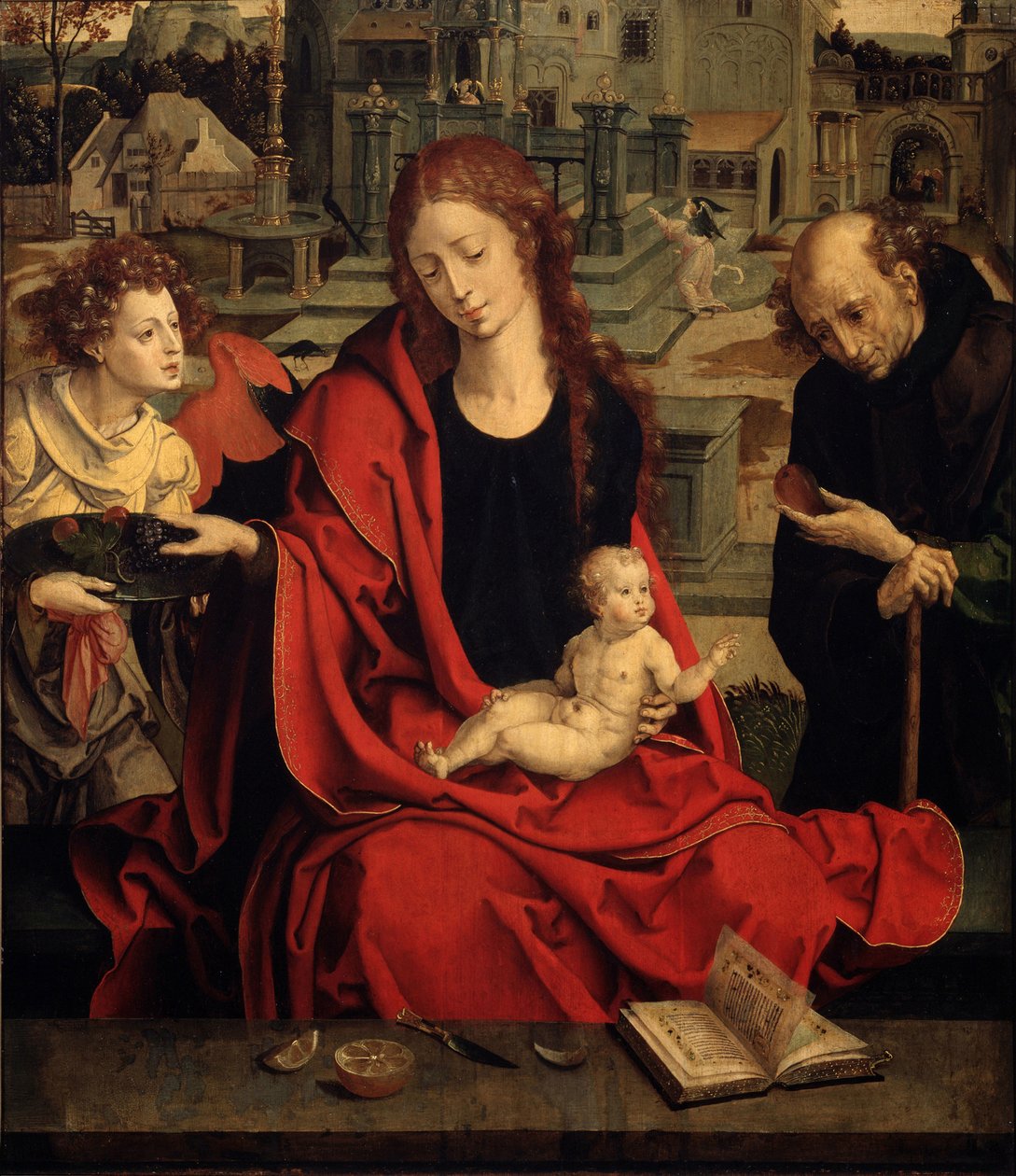 Den hellige familie med en engel af Pieter Coecke van Aelst