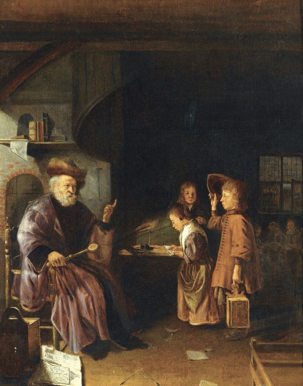 En skolemester underviser sine elever i et klasseværelse, midten af det 17. århundrede af Pieter Cornelisz. van Egmondt